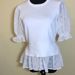 English Factory White Lace Ruffle Blouse